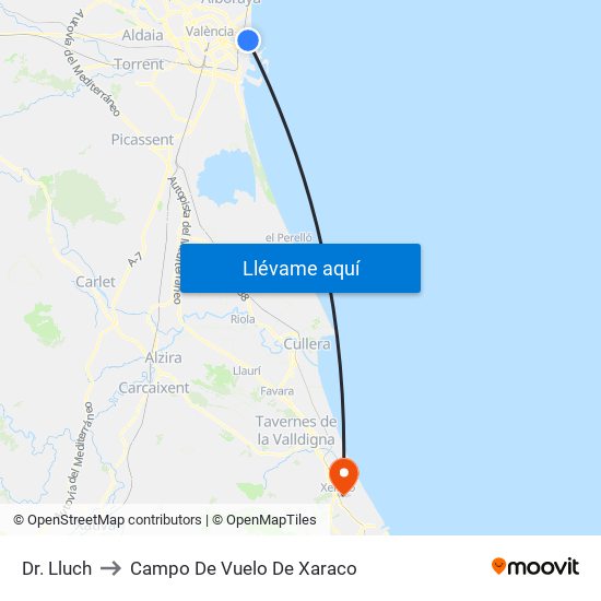 Dr. Lluch to Campo De Vuelo De Xaraco map