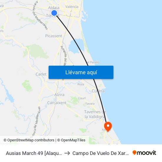 Ausias March 49 [Alaquàs] to Campo De Vuelo De Xaraco map