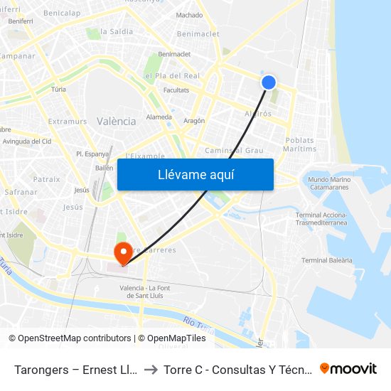 Tarongers – Ernest Lluch to Torre C - Consultas Y Técnicas map