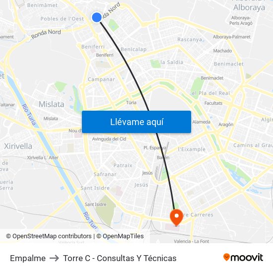 Empalme to Torre C - Consultas Y Técnicas map