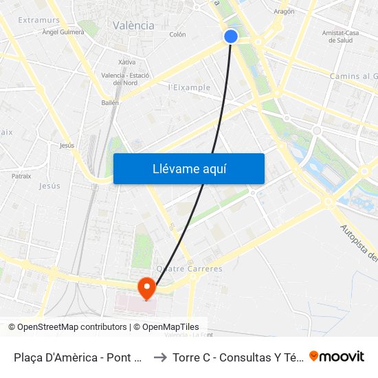 Plaça Amèrica to Torre C - Consultas Y Técnicas map