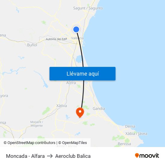Moncada - Alfara to Aeroclub Balica map