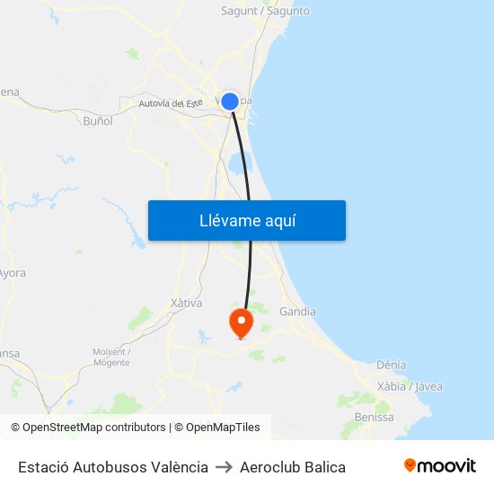 Estació Autobusos València to Aeroclub Balica map