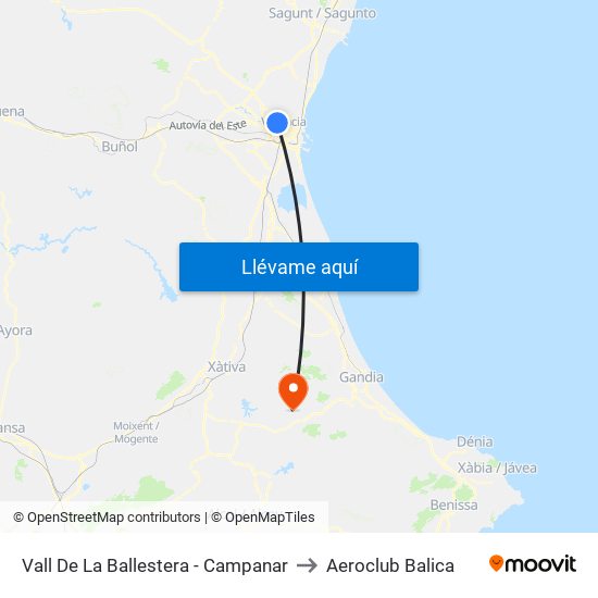 Vall De La Ballestera - Campanar to Aeroclub Balica map