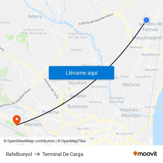 Rafelbunyol to Terminal De Carga map