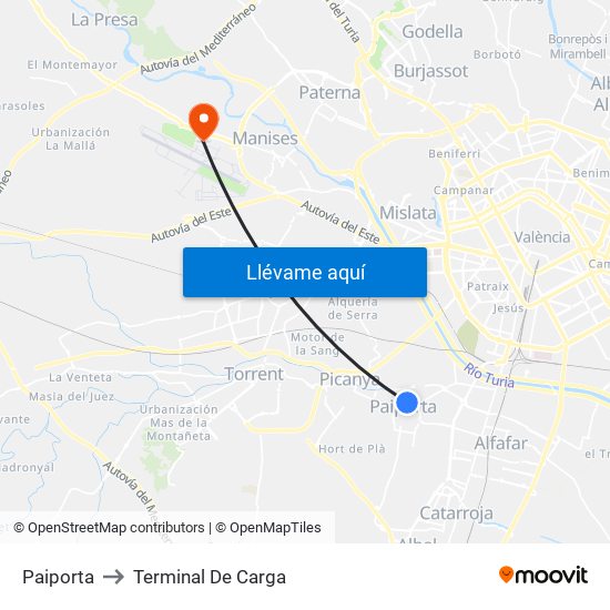 Paiporta to Terminal De Carga map