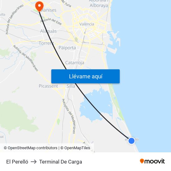 El Perelló to Terminal De Carga map