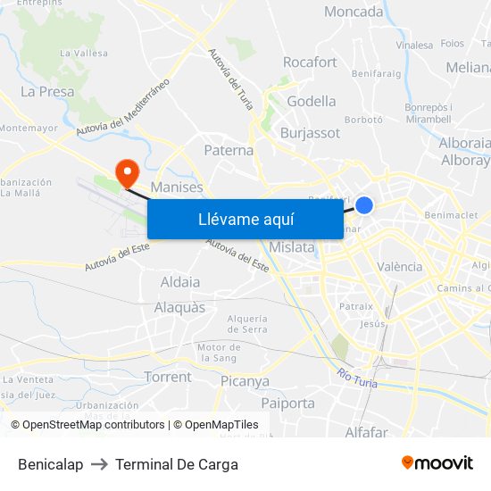 Benicalap to Terminal De Carga map