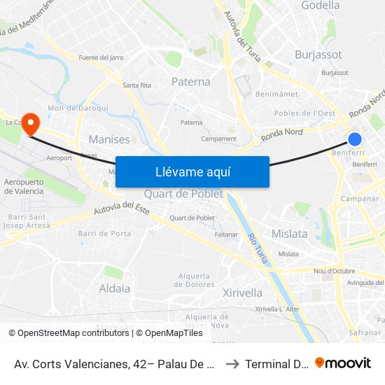 Av. Corts Valencianes, 42– Palau De Congressos [València] to Terminal De Carga map