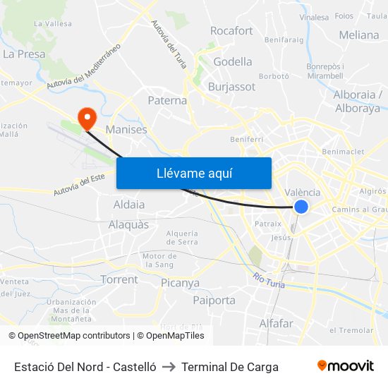 Estació Del Nord - Castelló to Terminal De Carga map
