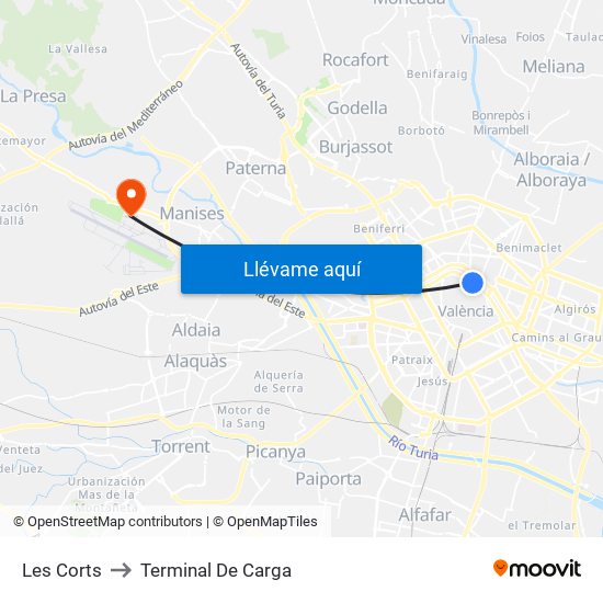 Les Corts to Terminal De Carga map