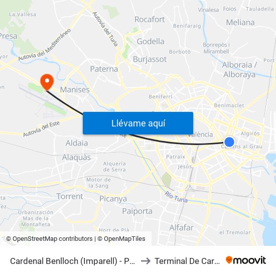 Cardenal Benlloch (Imparell) - Port to Terminal De Carga map