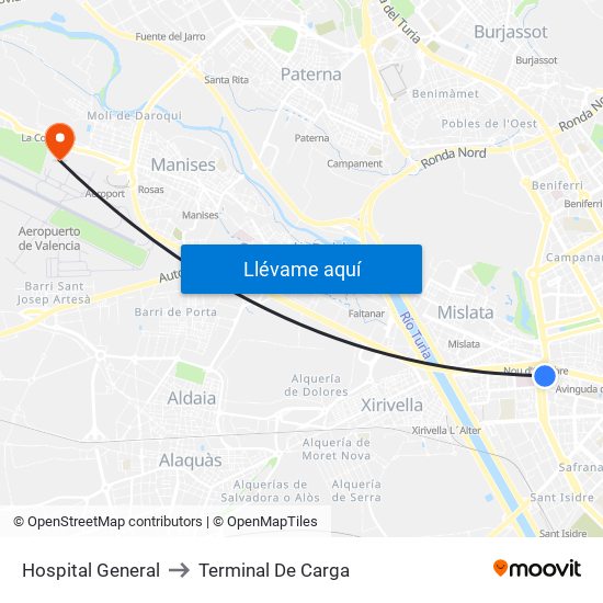Hospital General to Terminal De Carga map