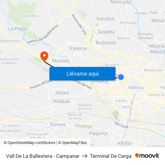 Vall De La Ballestera - Campanar to Terminal De Carga map