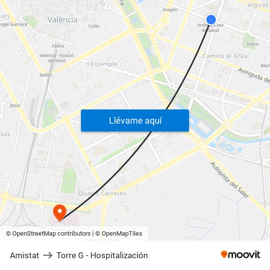 Amistat to Torre G - Hospitalización map