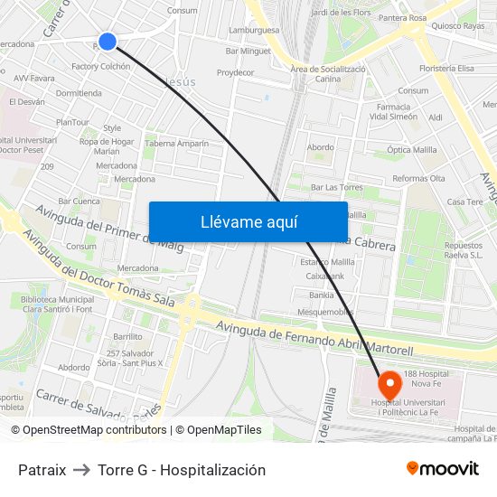 Patraix to Torre G - Hospitalización map