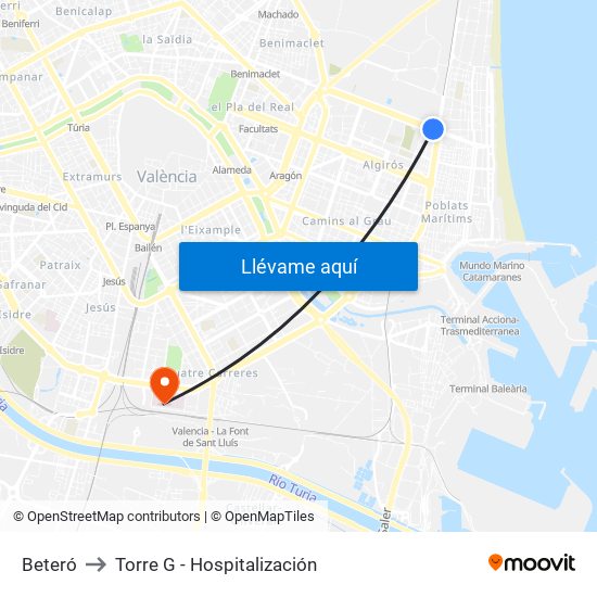 Beteró to Torre G - Hospitalización map