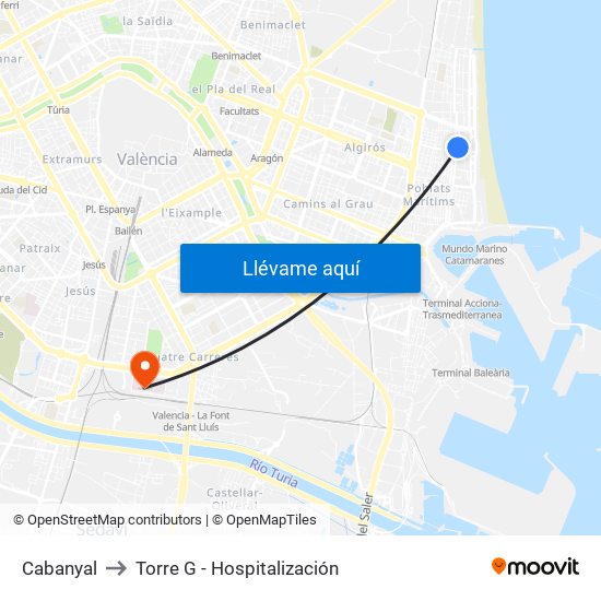 Cabanyal to Torre G - Hospitalización map
