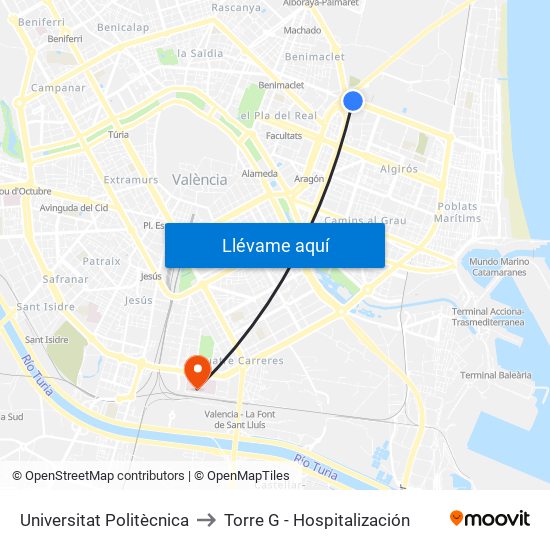 Universitat Politècnica to Torre G - Hospitalización map