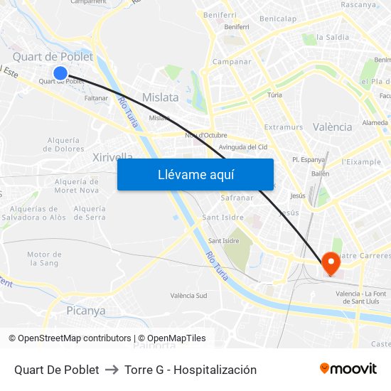 Quart De Poblet to Torre G - Hospitalización map