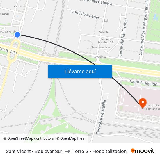 Sant Vicent  - Boulevar Sur to Torre G - Hospitalización map