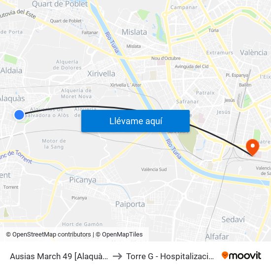 Ausias March 49 [Alaquàs] to Torre G - Hospitalización map