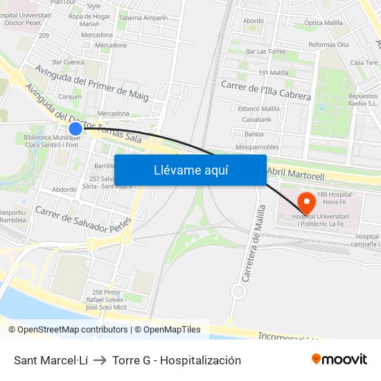 Sant Marcel·Lí to Torre G - Hospitalización map