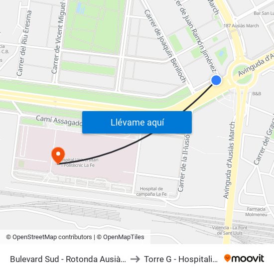 Rotonda Dels Hams to Torre G - Hospitalización map