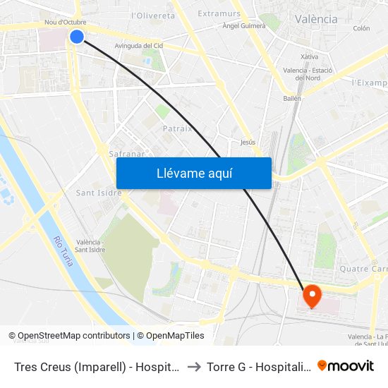 Hospital General to Torre G - Hospitalización map