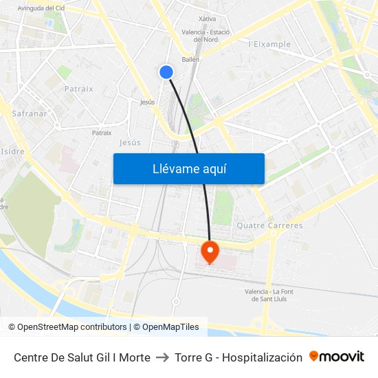 Centre De Salut Gil I Morte to Torre G - Hospitalización map