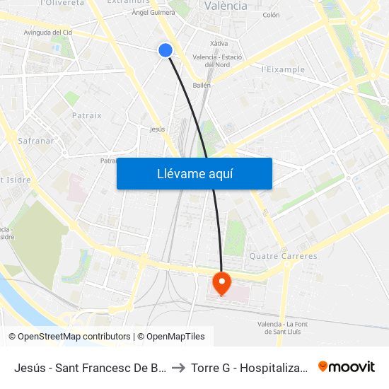 Jesús - Sant Francesc De Borja to Torre G - Hospitalización map