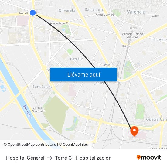 Hospital General to Torre G - Hospitalización map