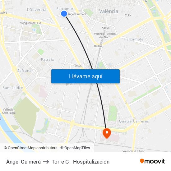 Àngel Guimerá to Torre G - Hospitalización map