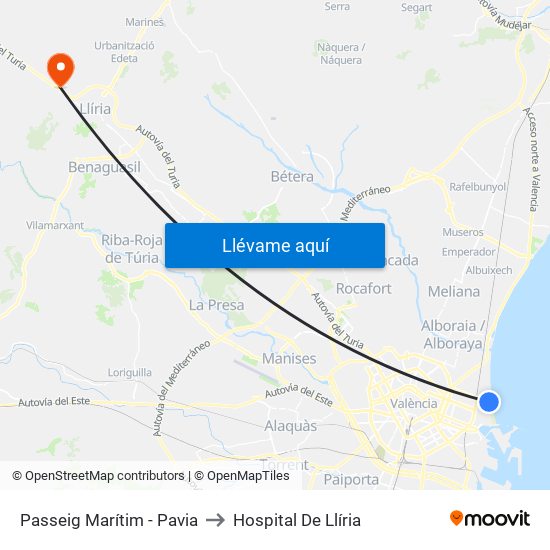 Passeig Marítim - Pavia to Hospital De Llíria map