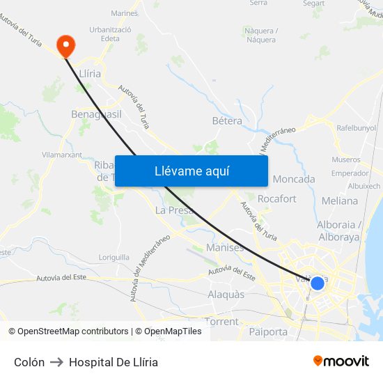 Colón to Hospital De Llíria map
