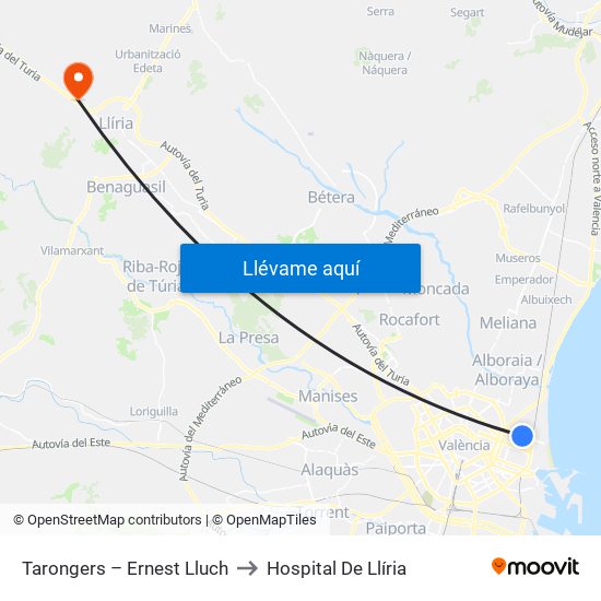 Tarongers – Ernest Lluch to Hospital De Llíria map