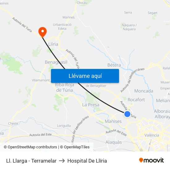 Ll. Llarga - Terramelar to Hospital De Llíria map