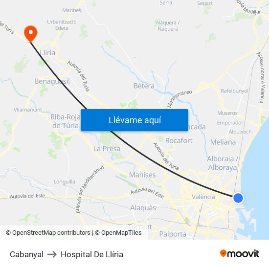 Cabanyal to Hospital De Llíria map