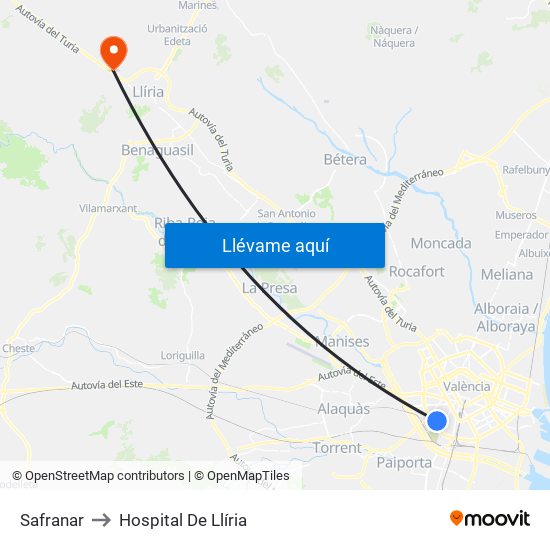 Safranar to Hospital De Llíria map