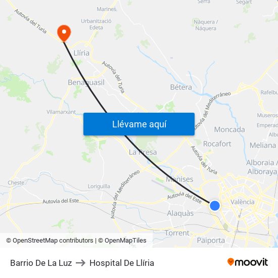 Barrio De La Luz to Hospital De Llíria map