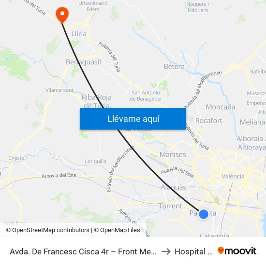 Avda. De Francesc Cisca 4r – Front Metro De Paiporta [Paiporta] to Hospital De Llíria map