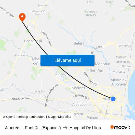 Albereda to Hospital De Llíria map