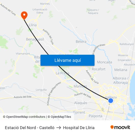 Estació Del Nord - Castelló to Hospital De Llíria map