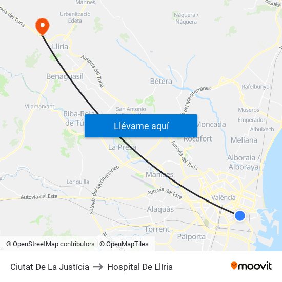 Ciutat De La Justícia to Hospital De Llíria map