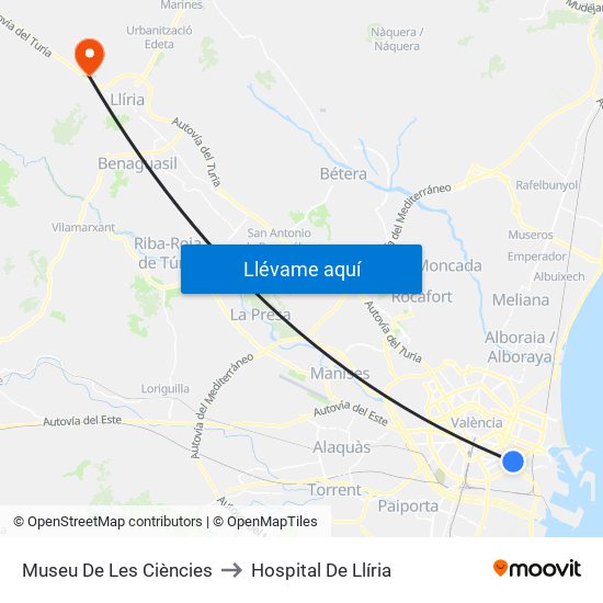 Museu De Les Ciències to Hospital De Llíria map