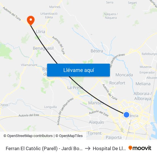 Jardí Botànic to Hospital De Llíria map