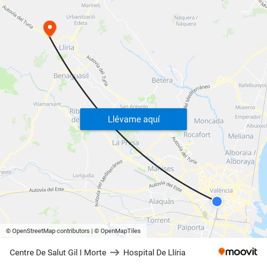Centre De Salut Gil I Morte to Hospital De Llíria map