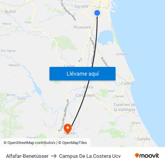 Alfafar-Benetússer to Campus De La Costera Ucv map