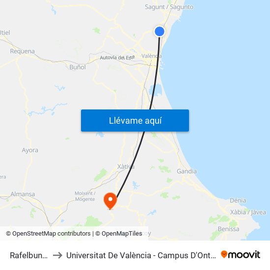 Rafelbunyol to Universitat De València - Campus D'Ontinyent map