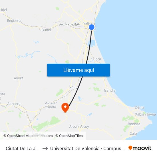 Ciutat De La Justícia to Universitat De València - Campus D'Ontinyent map